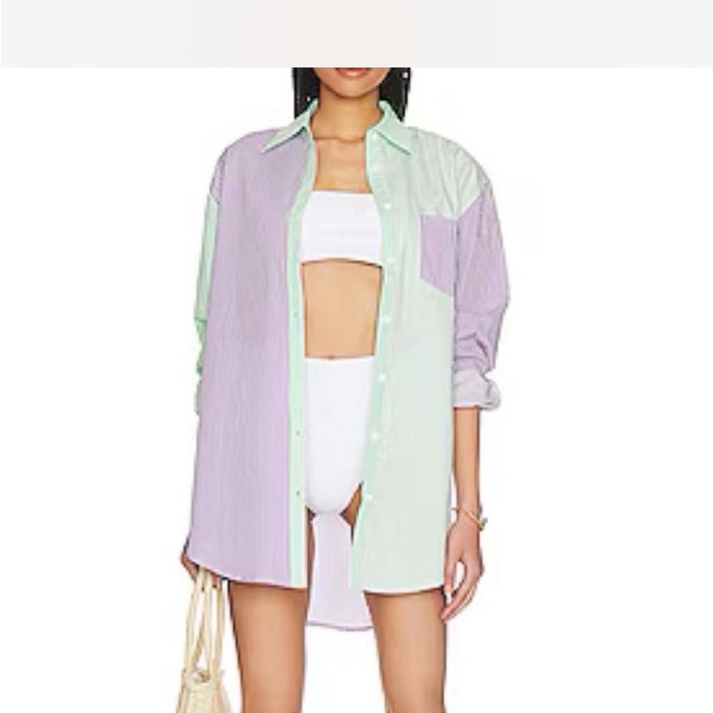SOLID & STRIPED Green and Purple Striped Oxford Tunic